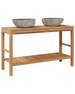 Waschtischunterschrank Teak Massiv mit Flussstein Waschbecken