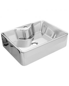 Waschbecken mit Wasserhahnloch 48x37x13,5cm Keramik Silbern