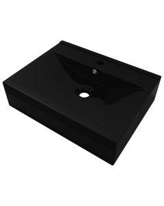 Luxus-Waschbecken Keramik Rechteckig Schwarz mit Hahnloch 60x46 cm