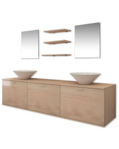 8-tlg. Badmöbel und Waschbecken Set Beige