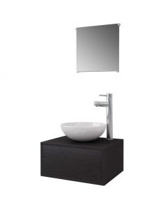 4-tlg. Badmöbel-Set mit Waschbecken und Wasserhahn Schwarz