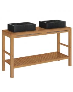 Waschtisch Massivholz Teak mit Waschbecken Marmor Schwarz