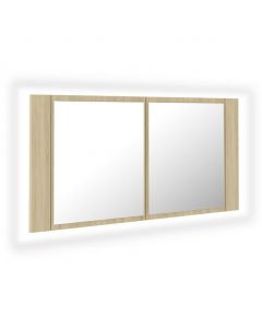 LED-Bad-Spiegelschrank Sonoma-Eiche 90x12x45 cm Acryl