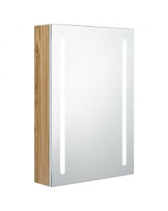 LED-Bad-Spiegelschrank Weiß und Eichen-Optik 50x13x70 cm