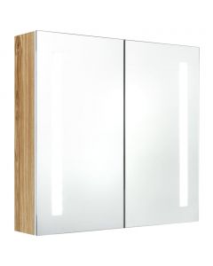 LED-Bad-Spiegelschrank Weiß und Eichen-Optik 62x14x60 cm
