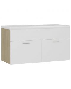 Waschbeckenunterschrank mit Einbaubecken Weiß und Sonoma-Eiche