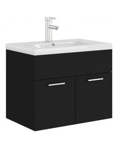 Waschbeckenunterschrank mit Einbaubecken Schwarz Holzwerkstoff