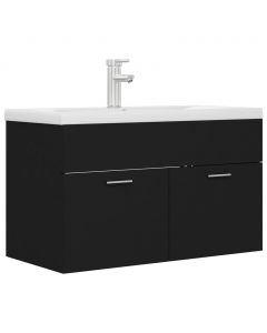 Waschbeckenunterschrank mit Einbaubecken Schwarz Holzwerkstoff