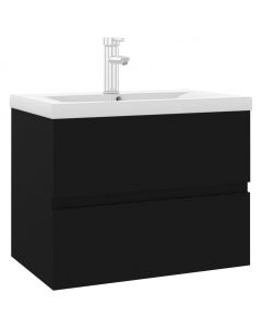 Waschbeckenunterschrank mit Einbaubecken Schwarz Holzwerkstoff