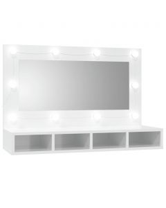 Spiegelschrank mit LED Hochglanz-Weiß 90x31,5x62 cm