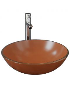 Badezimmer Waschbecken mit Wasserhahn und Ablaufgarnitur Braun