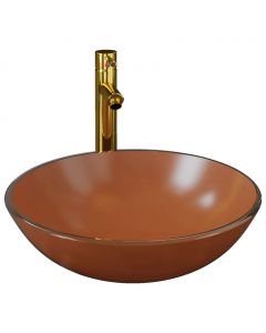 Badezimmer Waschbecken mit Wasserhahn und Ablaufgarnitur Braun
