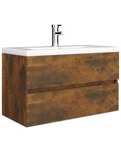 Waschbeckenschrank mit Einbaubecken Räuchereiche Holzwerkstoff