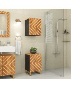 Wand-Badschrank Braun und Schwarz Massivholz Mango