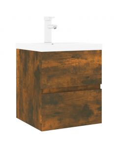 Waschbeckenschrank mit Einbaubecken Räuchereiche Holzwerkstoff