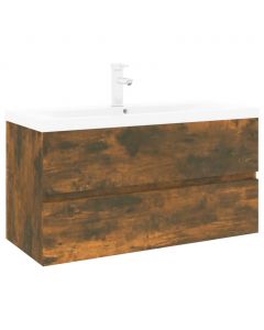 Waschbeckenschrank mit Einbaubecken Räuchereiche Holzwerkstoff