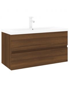 Waschbeckenschrank mit Einbaubecken Braun Eiche Holzwerkstoff