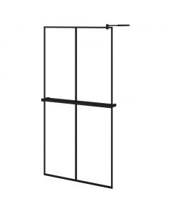 Duschwand mit Ablage für Walk-In-Dusche Schwarz 100x195 cm ESG