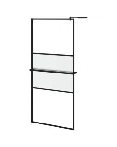 Duschwand mit Ablage für Walk-In-Dusche Schwarz 100x195 cm ESG