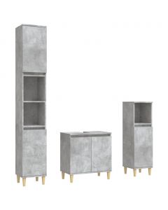 3-tlg. Badmöbel-Set Betongrau Holzwerkstoff