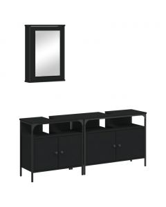 3-tlg. Badmöbel-Set Schwarz Holzwerkstoff